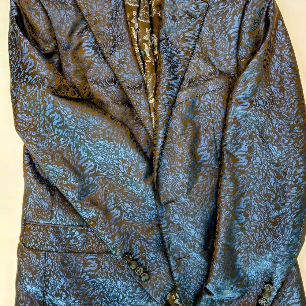 Tallia Slim Fit Leopard Jacquard Blazer Iridescent Dragon Lining Statement Party - Picture 7 of 14